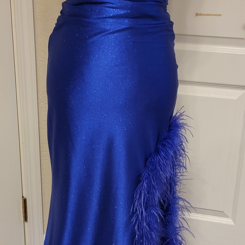 Elegant Blue Skirt with Feather Detail